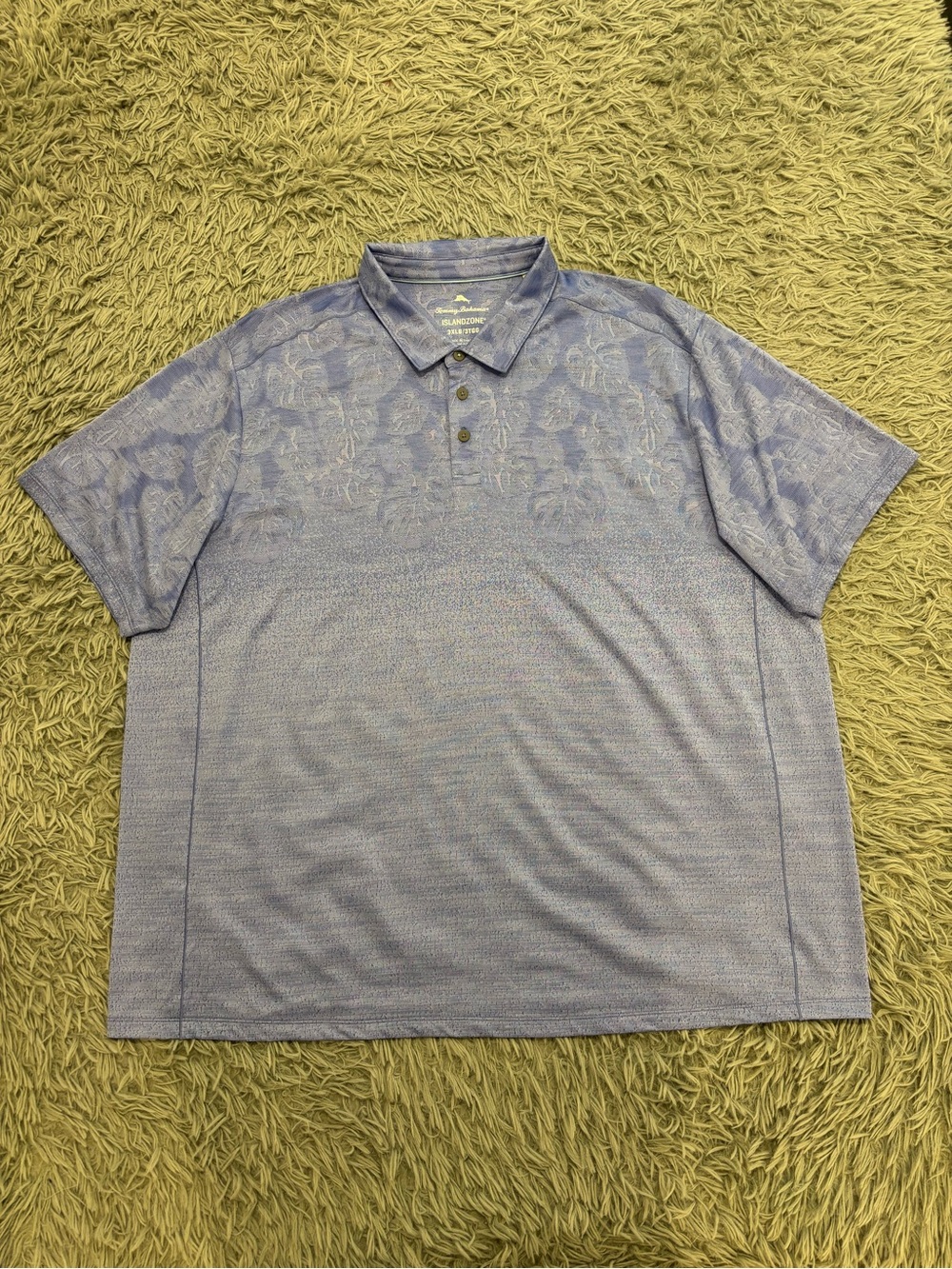 Tommy Bahama Men Island Zone Polo Shirt 3XLB Blue Monsterra Print Hawaiian Beach